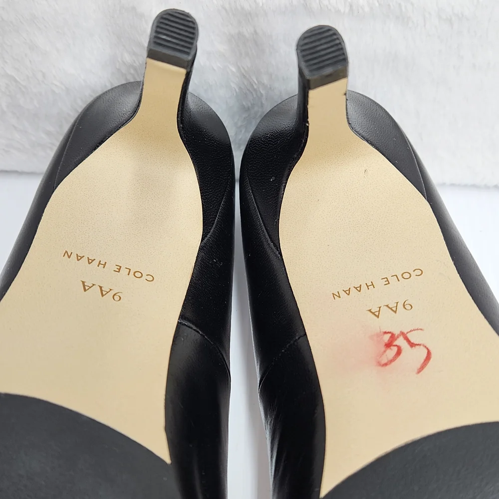 Cole Haan Black Leather Pointed Toe Heels Size 9AA Narrow Classic Pumps
